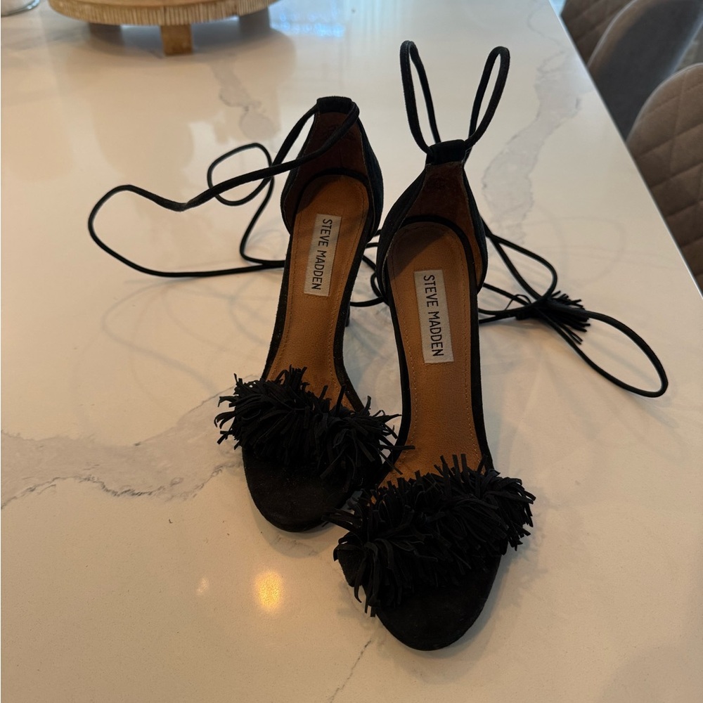 Steve Madden Black Fringe Heels